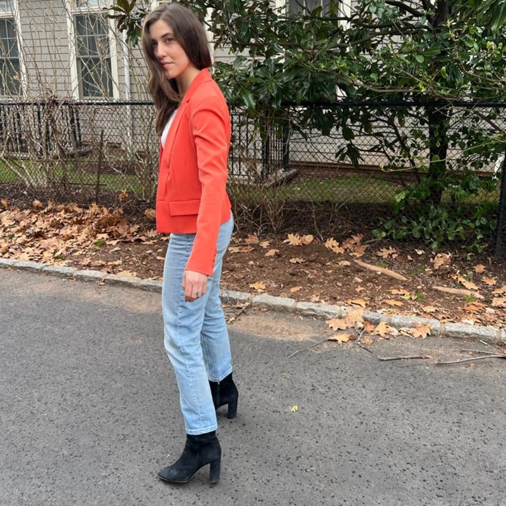 Coral colored fitted blazer in size 2 by Trina Turk